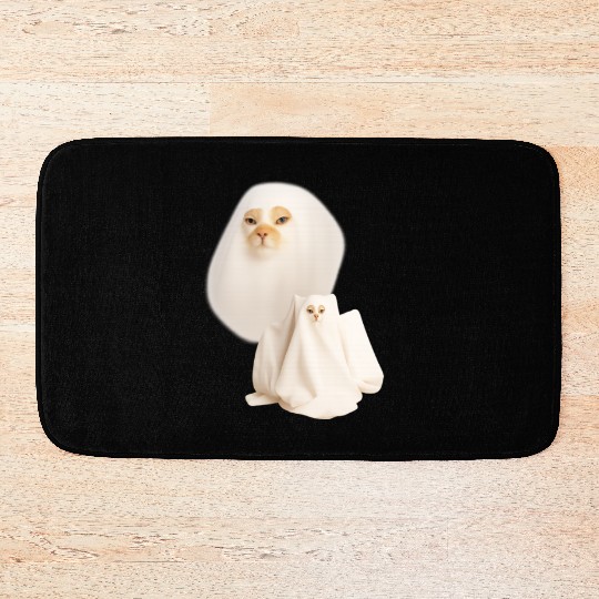 ghost cat meme funny halloween Bath Mats