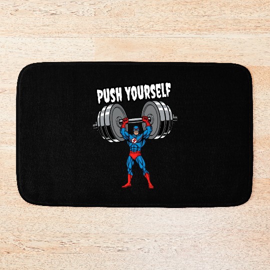 Superhero Push Yourself Gym Bath Mats Bath Mats