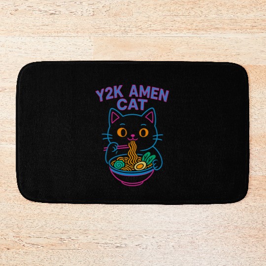 Y2K Ramen Cat – Retro Neon Anime Noodle Lover Desi Bath Mats