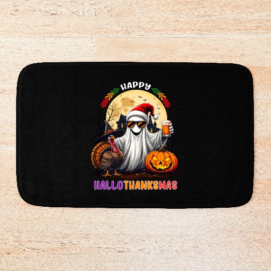 Happy Hallothanksmas Halloween Thanksgiving Xmas Bath Mats