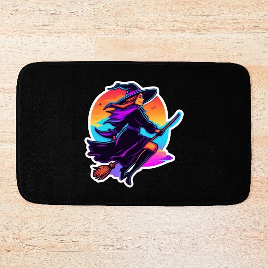 Enchanted Witch on a Broom Halloween Bath Mats