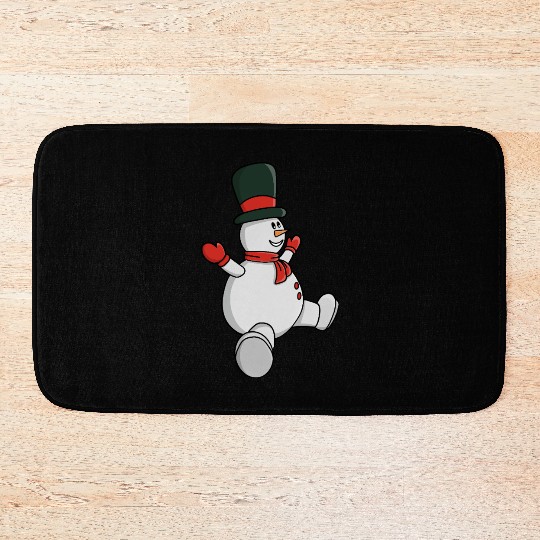 Whimsical Snowman with Top Hat and Scarf Bath Mats