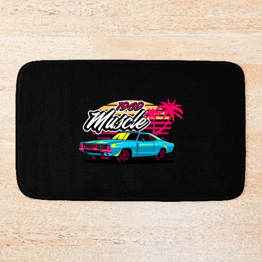 Retro 1969 Muscle Car Sunset Design Bath Mats