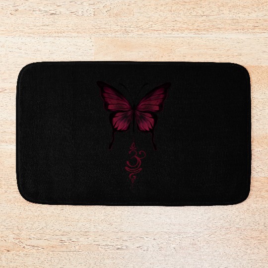 Magenta Red Butterfly & Sanskrit breathe om symbol Bath Mats