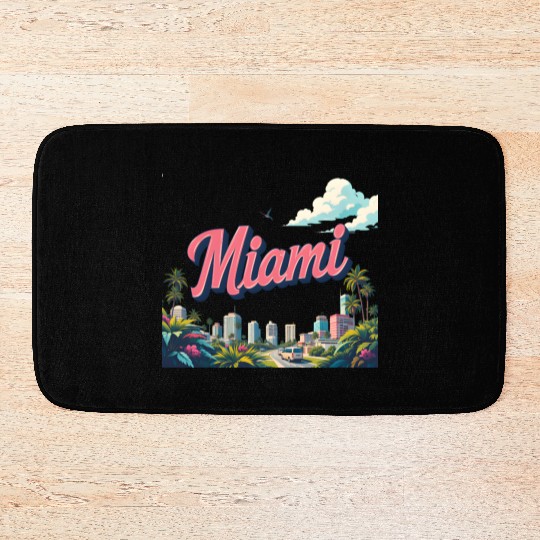 Vibrant Miami Skyline with Tropical Flair Bath Mats