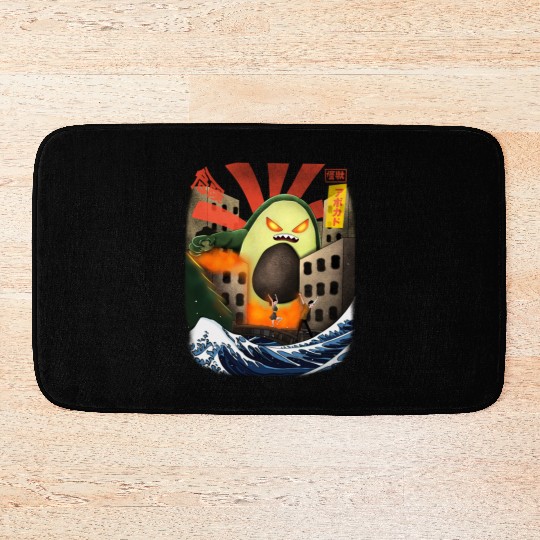 Giant Avocado Kaiju Monster Attack Urban City Bath Mats