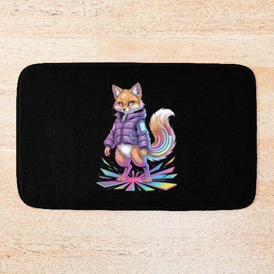 Futuristic Fox Cyber Streetwear Futuristic Bath Mats