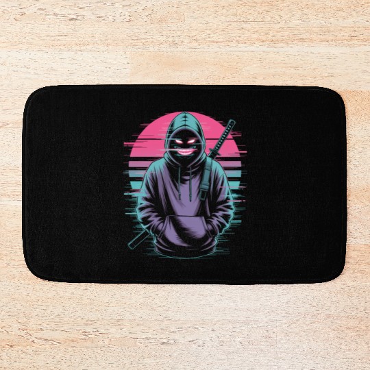 Glitch Ninja Katana Streetwear Futuristic Bath Mats