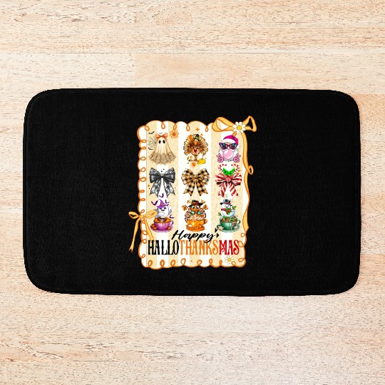 Thanksgiving Christmas Happy Hallothanksmas Bath Mats