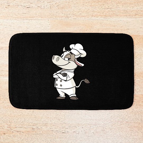 Charming Cow Chef Cartoon Illustration Bath Mats