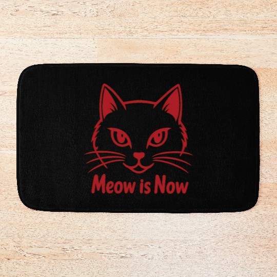 Elegant Cat Face with Bold Red Lines - Meow Is Now Bath Mats