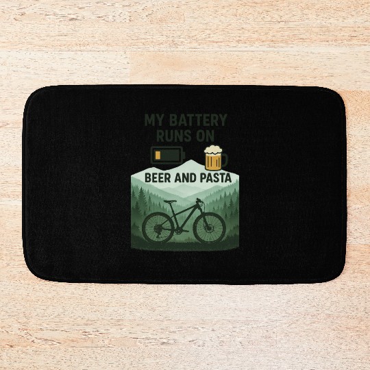 Battery Icon with Beer and Pasta Theme Bath Mats