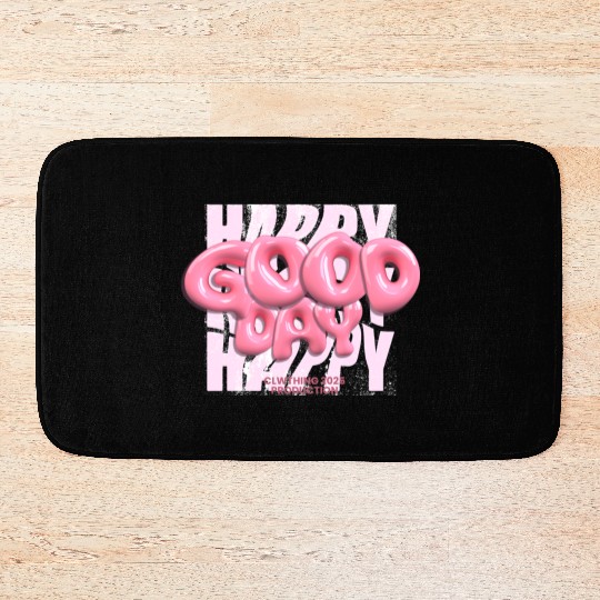 Good Day – Happy 2025 Glossy Pink Balloon Graphic Bath Mats