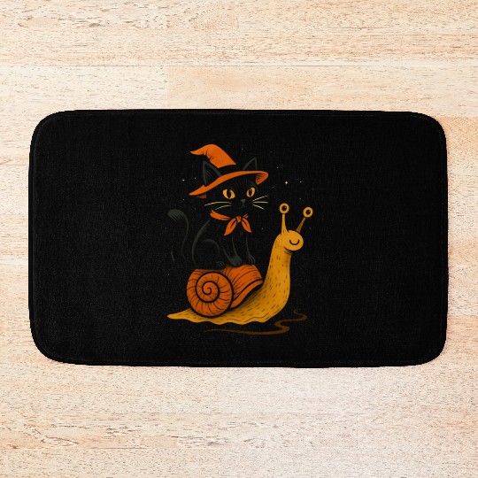 Halloween Cat with Snail and Wizard Hat Bath Mats