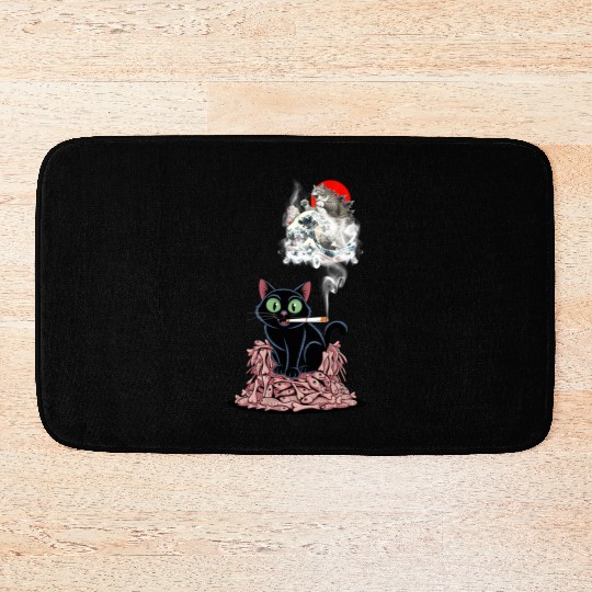 Black Cat Smoking Cigarette Catzilla Bath Mats