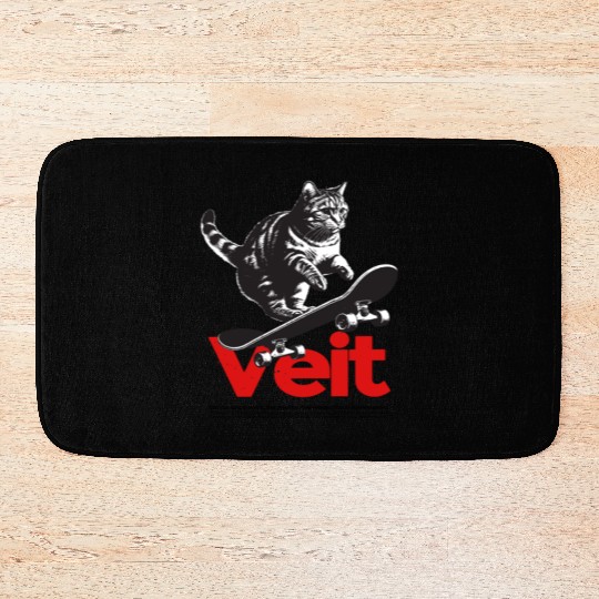 Cool Cat Skateboard with cute Boy Name VEIT Bath Mats