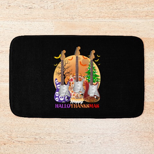 Happy HalloThanksMas Guitar  Bath Mats