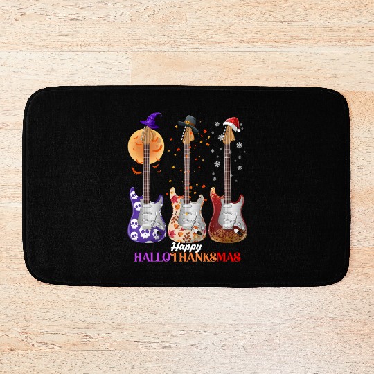Happy HalloThanksMas Guitar  Bath Mats