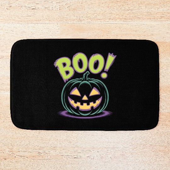 Spooky Halloween Jack-o'-Lantern Design Bath Mats