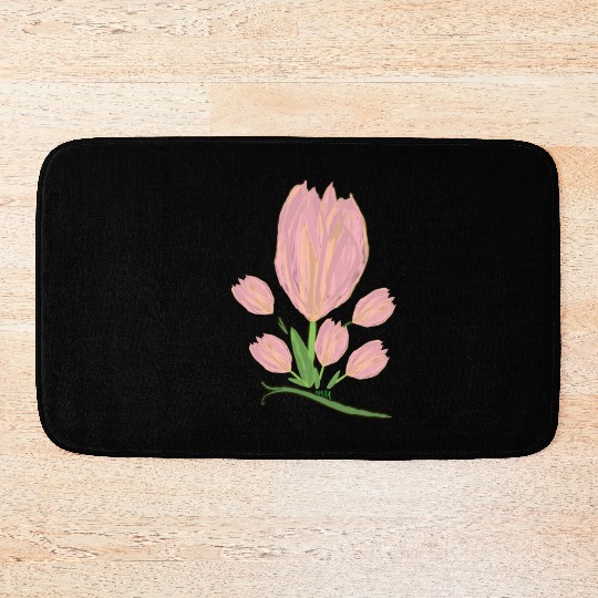 Elegant Pink Tulips  Illustration Bath Mats