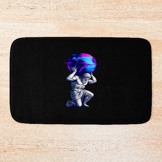 Ancient Titan Carrying Earth Artwork Bath Mats