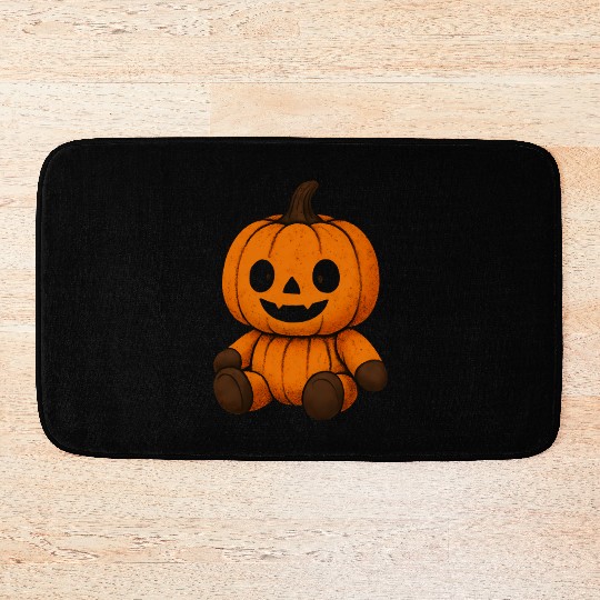 Pumpkin Plush Toy with Jack-o'-Lantern Face Bath Mats