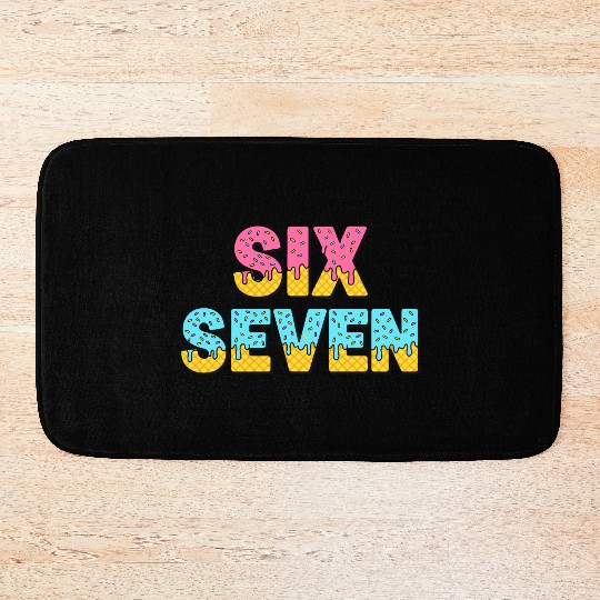 67 Six Seven Meme Funny Ice Cream Drip Waffle Cone Bath Mats