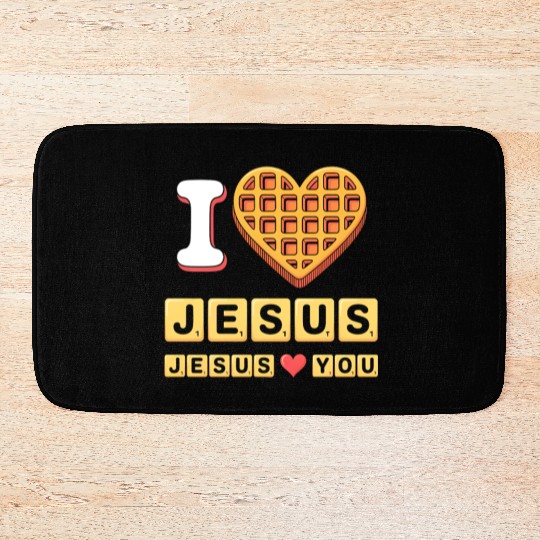 I Love Jesus Christian Breakfast Waffle Heart Bath Mats
