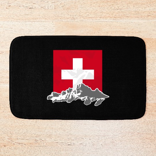 Switzerland - Swiss Flag & Mountains Bath Mats
