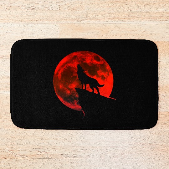 Howling wolf full blood moon space galaxy gift dog Bath Mats