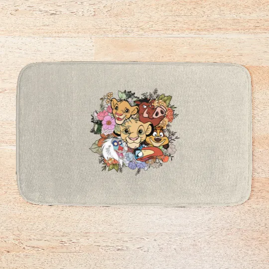 Vintage Disney Lion King Bath Mats, Retro Lion King Floral Bath Mats, Simba Timon Pumbaa Bath Mats