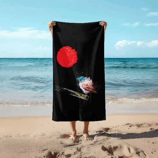 Murakami Birds Red Moon Japenese Beach Towels