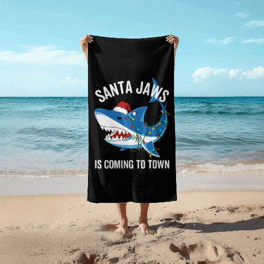 Santa Jaws Is Coming To Town Funny Christmas Shark Beach Towels