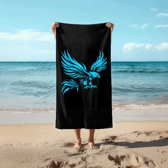 "Blue Tribal Eagle Art Design" Beach Towels