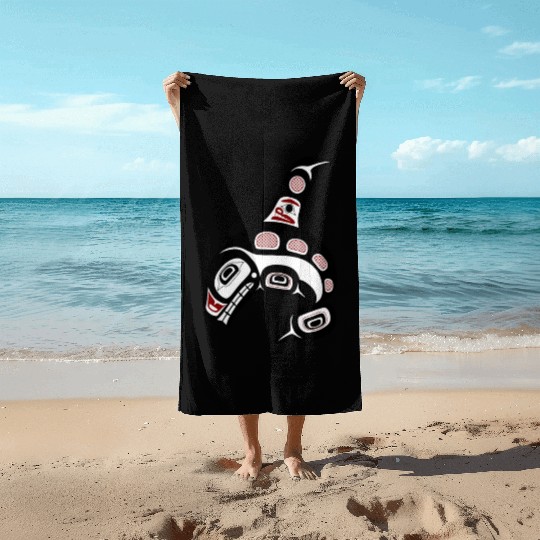 Native American Red Black Haida Orca Killer Whale Beach Towels