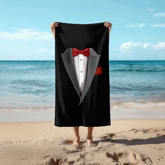 Tuxedo Tie Designs Tux red Beach Towels