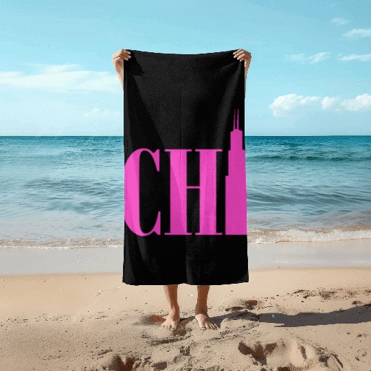 Chicago - Neon Pink Beach Towels