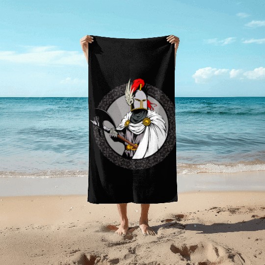 ancient warrior Sparta ax helmet raincoat pattern Beach Towels