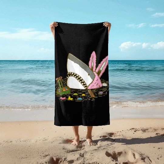 The Easter Shark, Funny Easter,Cute Bunny In Shark Beach Towels