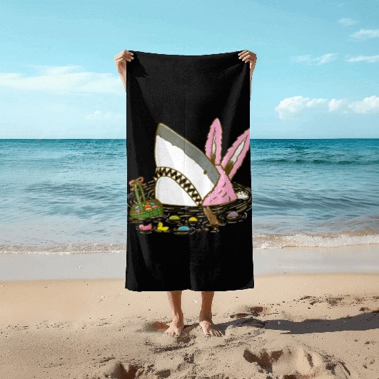 The Easter Shark, Funny Easter,Cute Bunny In Shark Beach Towels