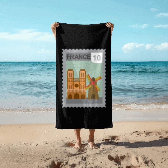 france post stamp Beach Towels