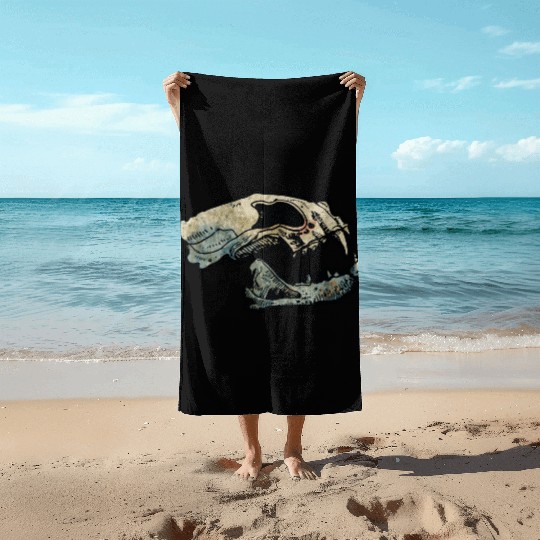 cat skull Beach Towels