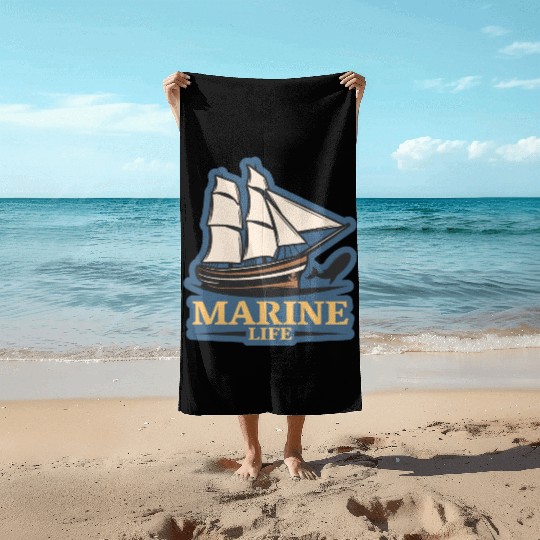 marine life logo Beach Towels