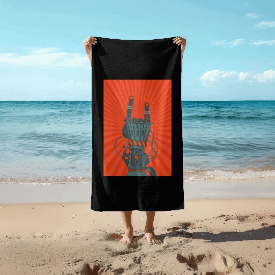 hard rock horns robot Beach Towels