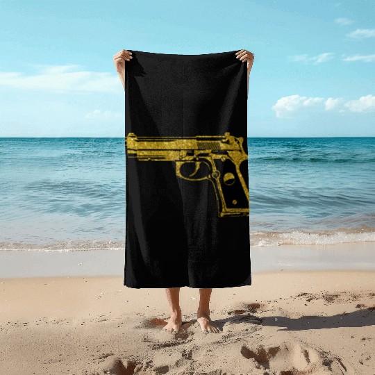 Golden Gun - Pistol Weapon Fire Ammo Beach Towels