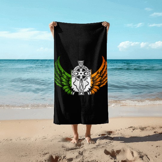 Irish Flag Design Celtic Cross Irish gift Beach Towels