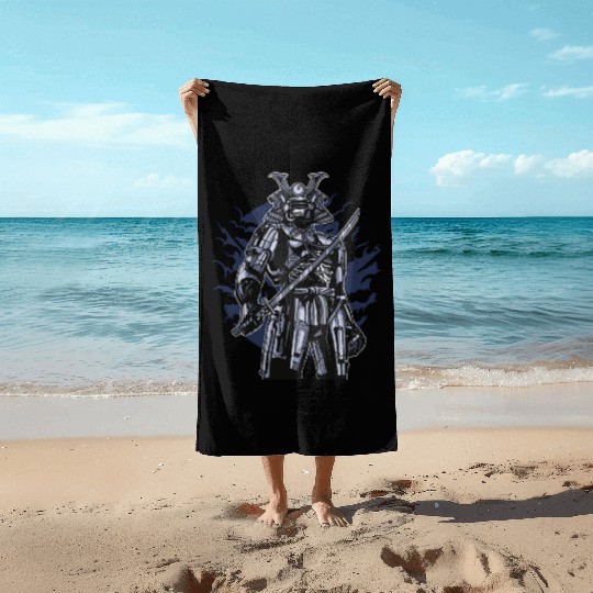 samurai robot Beach Towels