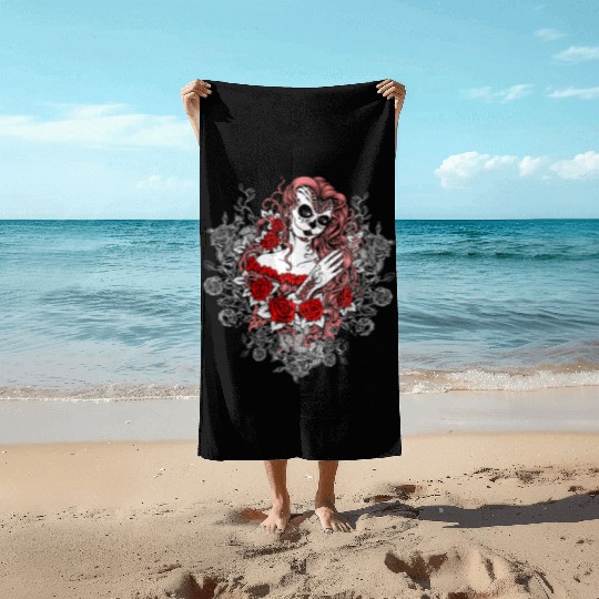 Santa Muerte Holy Woman Skull Mexico Dead Saint Beach Towels