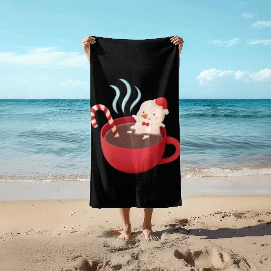 Cute Snowman in Hot Cocoa Beach Towels