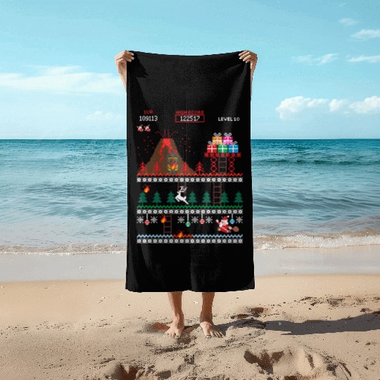 Santa vs Krampus: Merry 8-bit Christmas Beach Towels